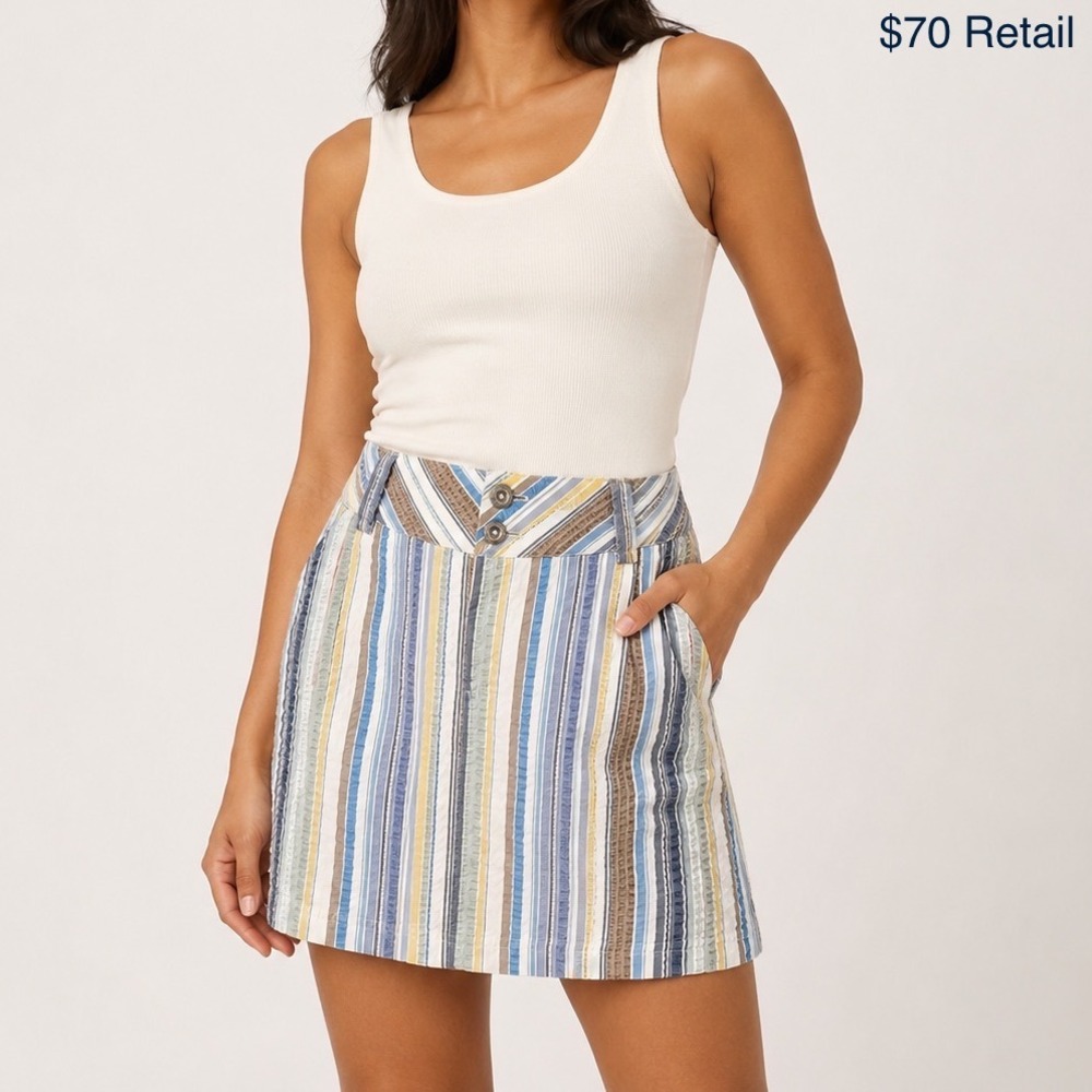 PATAGONIA Netty Skirt Size 4 Blue Yellow Striped Gorpcore Coastal Travel Casual